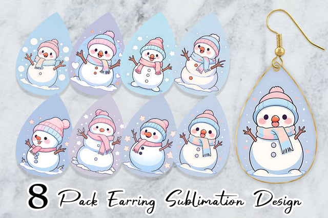 Earring Cute Snowman Illustration Sublimation artnoy 