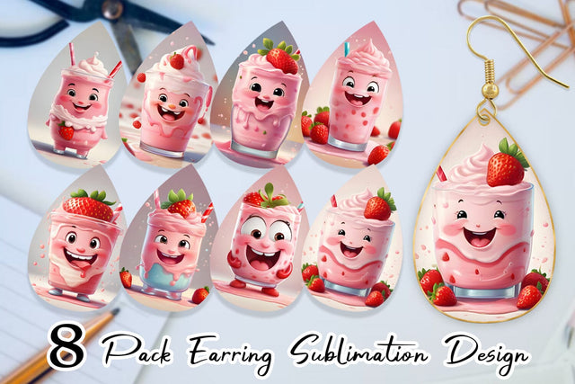 Earring Cute Strawberry Milkshake Sublimation artnoy 