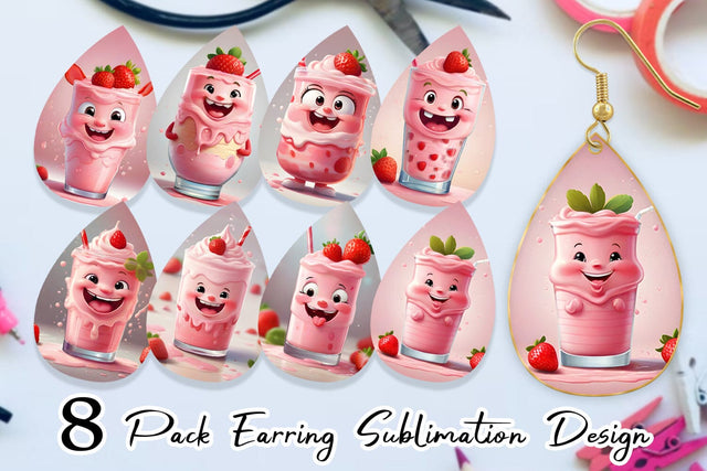 Earring Cute Strawberry Milkshake Sublimation artnoy 
