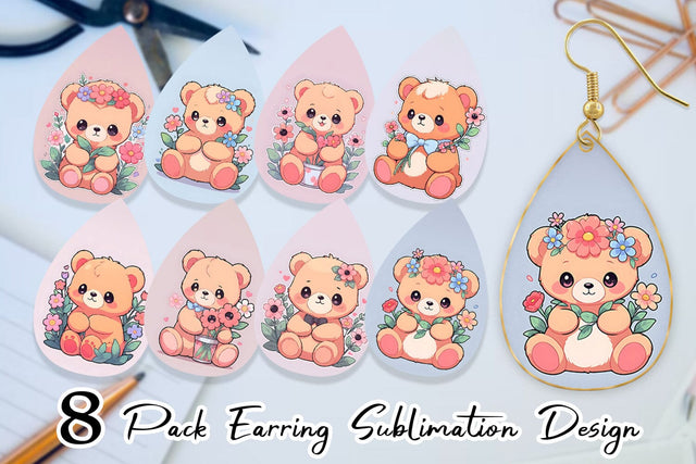Earring Cute Teddy Bear Sublimation artnoy 