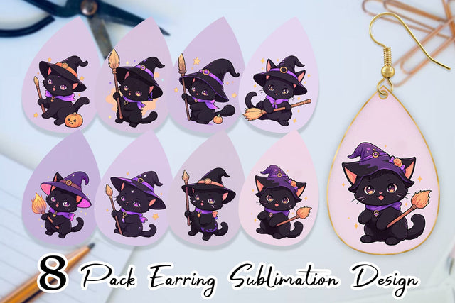 Earring Cute Witchy Cat Halloween Sublimation artnoy 