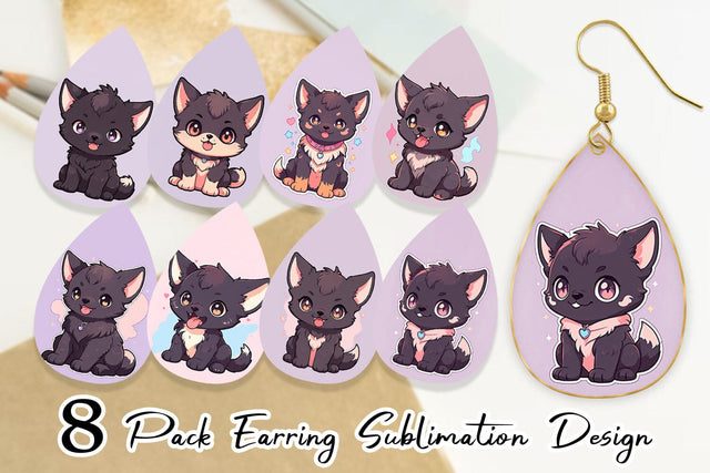 Earring Cute Wolf Halloween Sublimation artnoy 