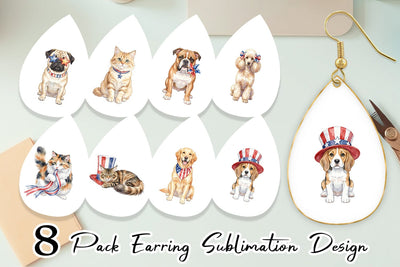 Earring Cutesy Patriotic Dogs and Cats Sublimation artnoy 