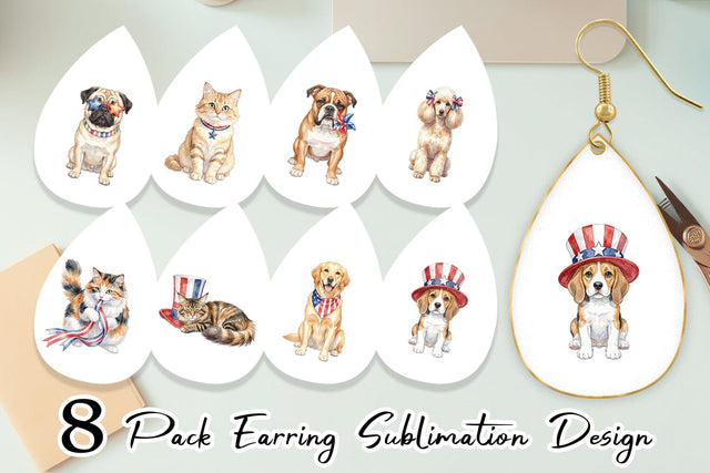 Earring Cutesy Patriotic Dogs and Cats Sublimation artnoy 