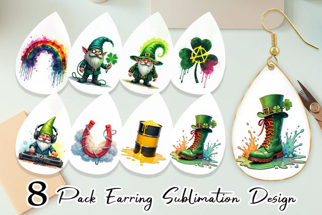 Earring Cyber-Shamrock Neon Punk St. Patrick's Watercolor Sublimation artnoy 