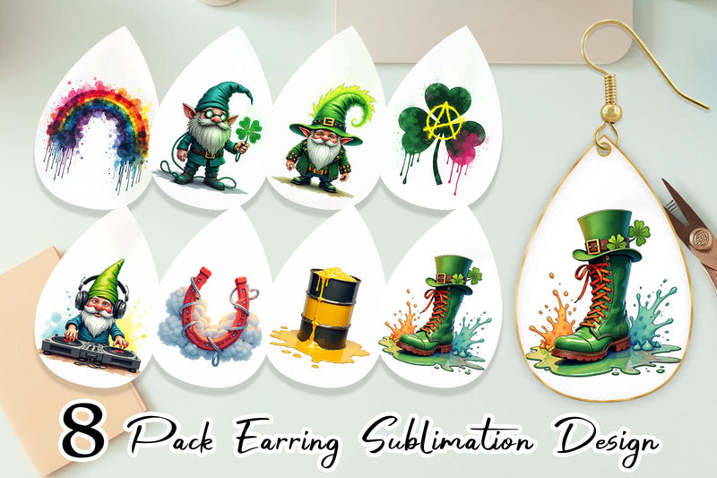 Earring Cyber-Shamrock Neon Punk St. Patrick's Watercolor Sublimation artnoy 