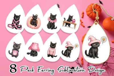 Earring Cynical Black Cat Pink Retro Watercolor Sublimation artnoy 
