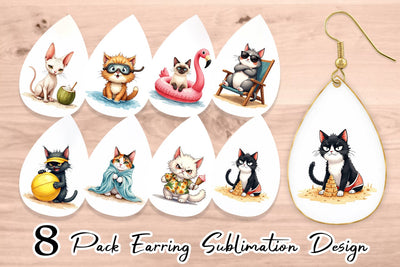 Earring Cynical Summer Cats Watercolor Sublimation artnoy 