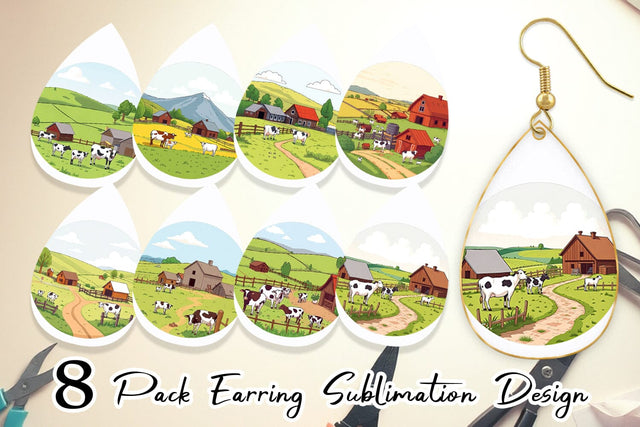 Earring Dairy Farm Scene Sublimation artnoy 