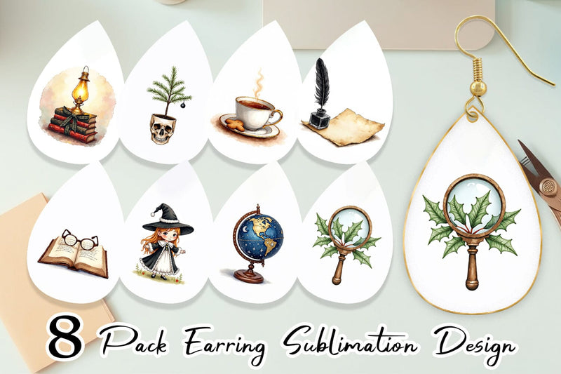 Earring Dark Academia Scholarly Christmas Sublimation artnoy 