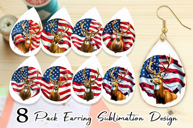 Earring Deer 4th of July Sublimation artnoy 