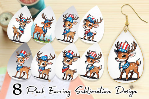 Earring Deer 4th of July Sublimation artnoy 