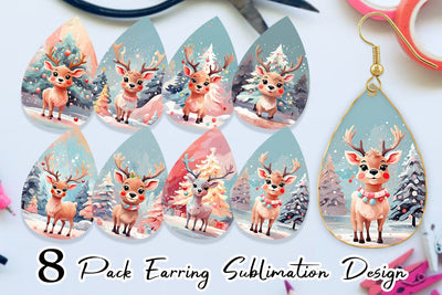 Earring Deer Christmas Painting Sublimation artnoy 