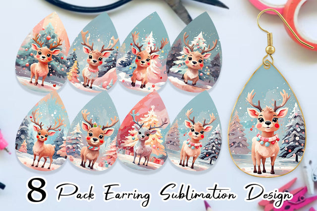 Earring Deer Christmas Painting Sublimation artnoy 