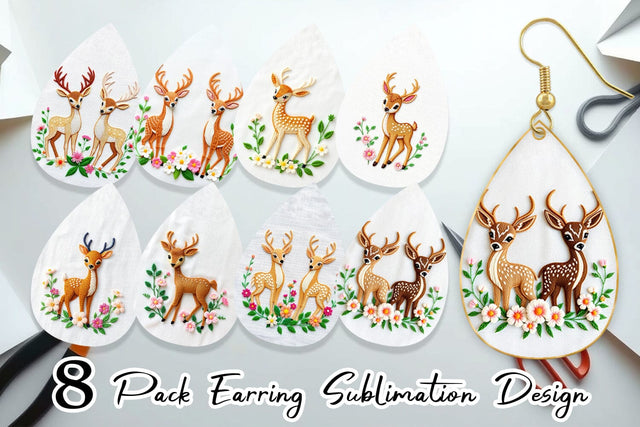 Earring Deer Embroidery Sublimation artnoy 