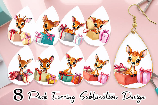 Earring Deer Fawn Gift Sublimation artnoy 