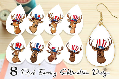 Earring Deer Patriotic Sublimation artnoy 
