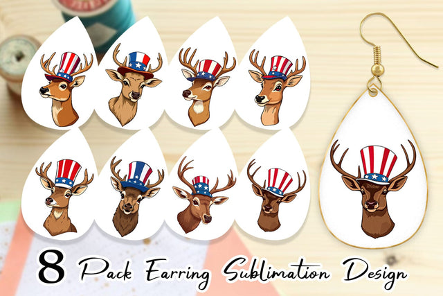 Earring Deer Patriotic Sublimation artnoy 