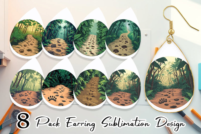 Earring Dino Tracks in Jungle Sublimation artnoy 