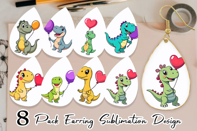 Earring Dino with Balloon Sublimation artnoy 