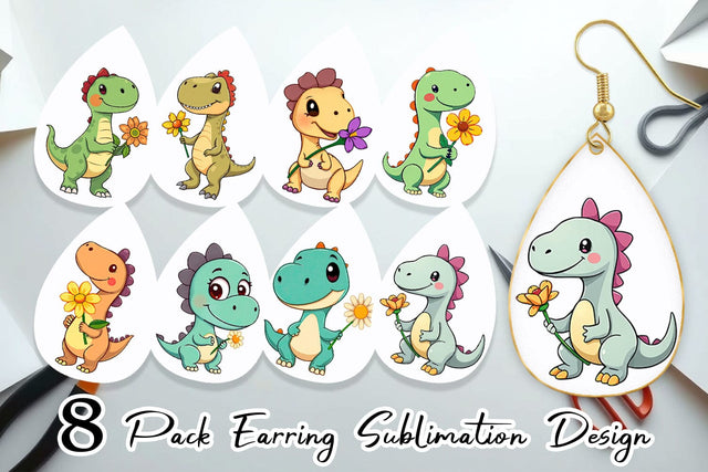 Earring Dino with Flower Sublimation artnoy 