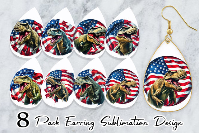 Earring Dinosaur 4th of July Sublimation artnoy 