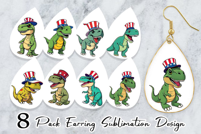 Earring Dinosaur Patriotic Sublimation artnoy 