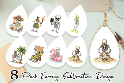 Earring Disgruntled Summer Skeleton Watercolor Sublimation artnoy 