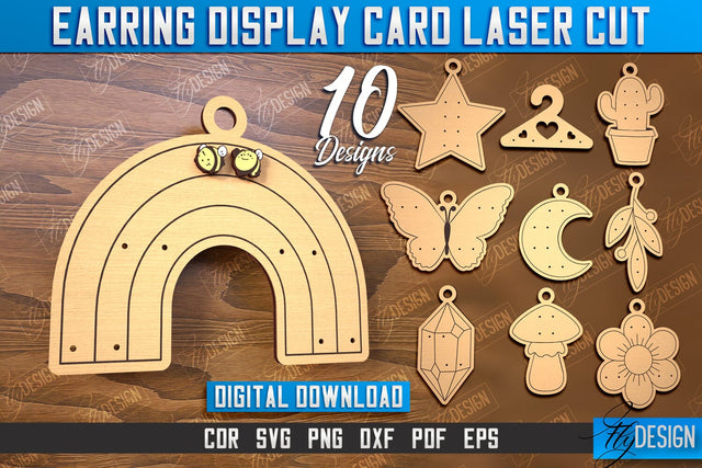 Earring Display Card Laser Cut Bundle | Accessories Display | Jewelry Stand | CNC Files SVG Fly Design 