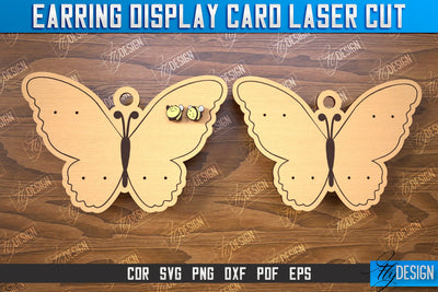 Earring Display Card Laser Cut | Butterfly Shaped Display | Jewelry Stand | CNC File SVG Fly Design 