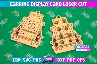 Earring Display Card Laser Cut | Clock Tower Shaped Display | Jewelry Stand | CNC File SVG The T Store Design 