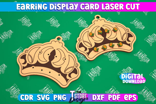 Earring Display Card Laser Cut | Crown Shaped Display | Jewelry Stand | CNC File SVG The T Store Design 