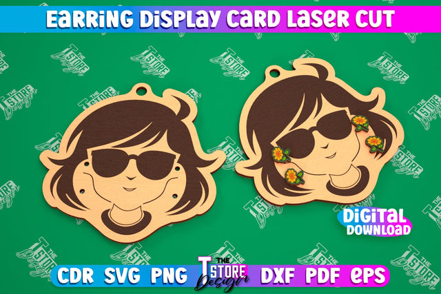 Earring Display Card Laser Cut | Face Shaped Display | Jewelry Stand | CNC File SVG The T Store Design 