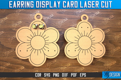 Earring Display Card Laser Cut | Flower Shaped Display | Jewelry Stand | CNC File SVG Fly Design 