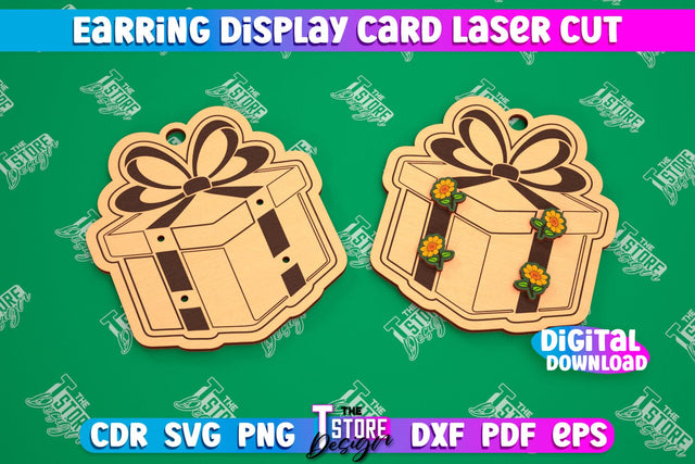 Earring Display Card Laser Cut | Gift Box Shaped Display | Jewelry Stand | CNC File SVG The T Store Design 