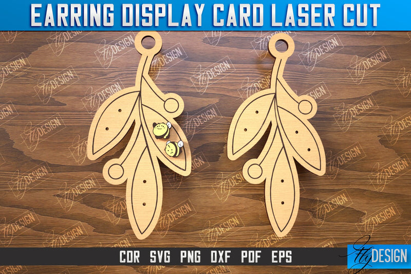 Earring Display Card Laser Cut | Leaves Shaped Display | Jewelry Stand | CNC File SVG Fly Design 