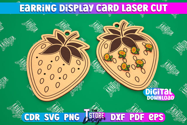 Earring Display Card Laser Cut | Strawberry Shaped Display | Jewelry Stand | CNC File SVG The T Store Design 