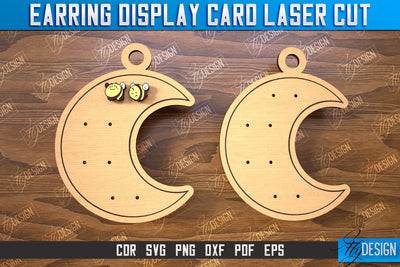 Earring Display Card | Moon Shaped Display | Jewelry Stand | CNC File SVG Fly Design 