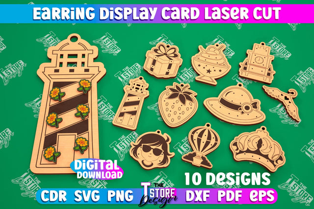 Earring Display Cards Laser Cut Bundle | Accessories Display | Jewelry Stand | CNC Files SVG The T Store Design 