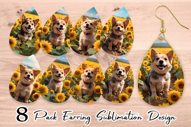 Earring Dog and Sunflowers Sublimation artnoy 