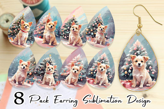 Earring Dog Christmas Painting Sublimation artnoy 