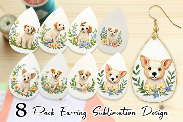 Earring Dog Embroidery Sublimation artnoy 