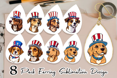 Earring Dog Patriotic Sublimation artnoy 