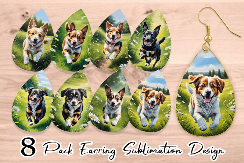 Earring Dog Running in Meadow Sublimation artnoy 