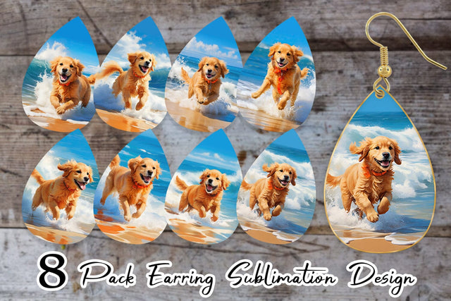 Earring Dog Running on the Beach Sublimation artnoy 