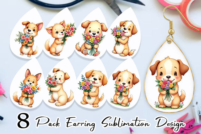 Earring Dog Spring Bouquet Sublimation artnoy 