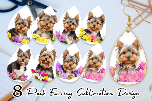 Earring Dog Spring Flowers Sublimation artnoy 