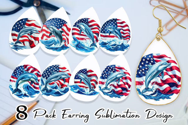 Earring Dolphin 4th of July Sublimation artnoy 