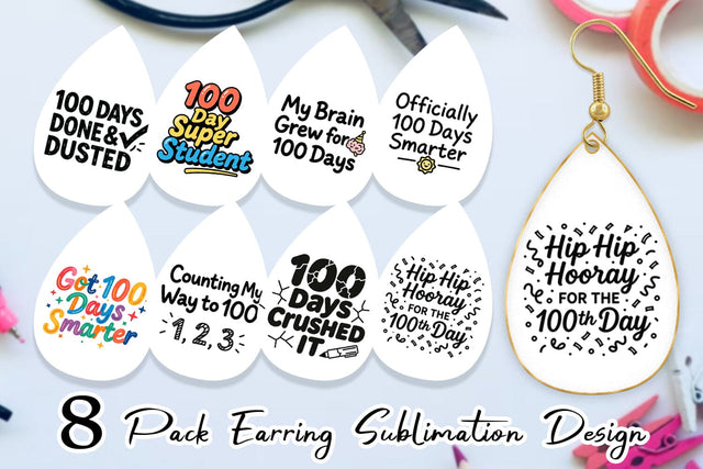 Earring Doodle Marker 100 Days of School Sublimation artnoy 