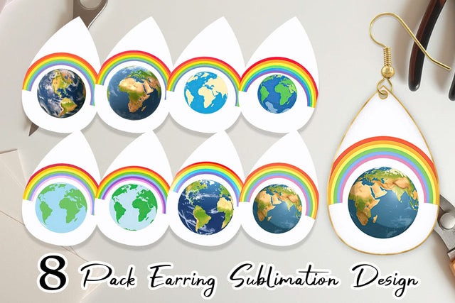 Earring Earth with a Rainbow Sublimation artnoy 